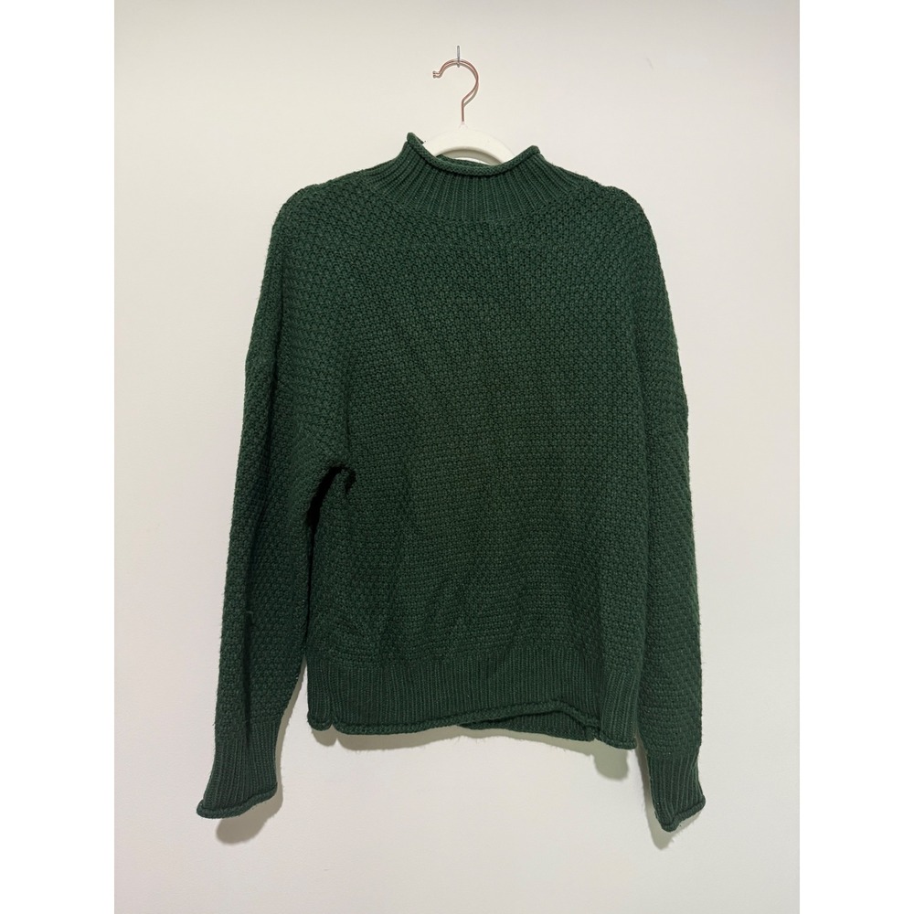 ZESICA Womens Forest Green Waffle Knit Mock Neck Pullover Sweater Size Large